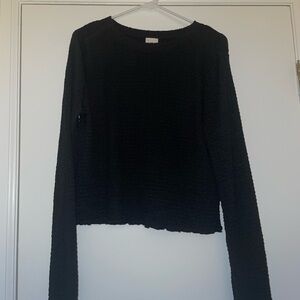 a new day Black Long-Sleeve Textured Crewneck Top